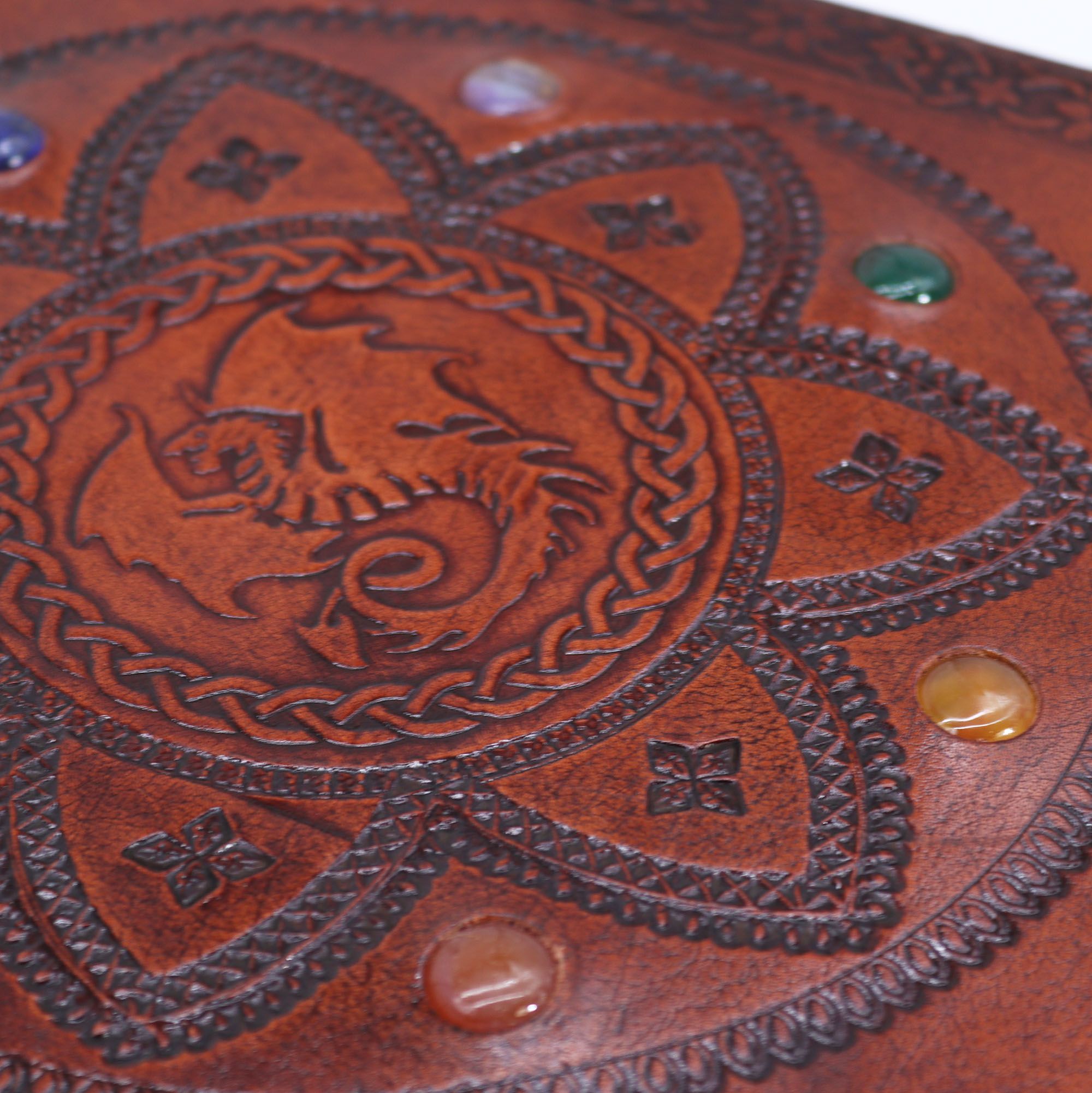 Buch der Drachenmandala mit Chakrasteinen - Handgefertigt, Naturleder, 100 glatte Seiten, 25x34 cm