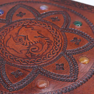 Buch der Drachenmandala mit Chakrasteinen - Handgefertigt, Naturleder, 100 glatte Seiten, 25x34 cm