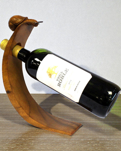 Chiocciola del sommelier – Portabottiglie da vino bilanciante, intagliato a mano, in legno di suar
