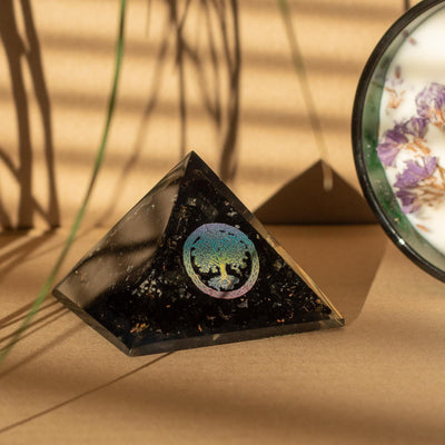 Elegant Orgonite Pyramid with Black Tourmaline and Tree of Life Symbol - 5.5x4.5 cm