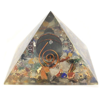 Medium Orgonite Pyramid 60mm with Gemstone Chips, Copper, and Turtle
