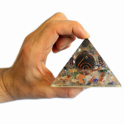 Medium Orgonite Pyramid 60mm with Gemstone Chips, Copper, and Turtle
