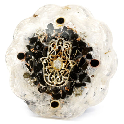 Pacchetto di Energia da Scrivania Orgonite Hamsa con Selenite