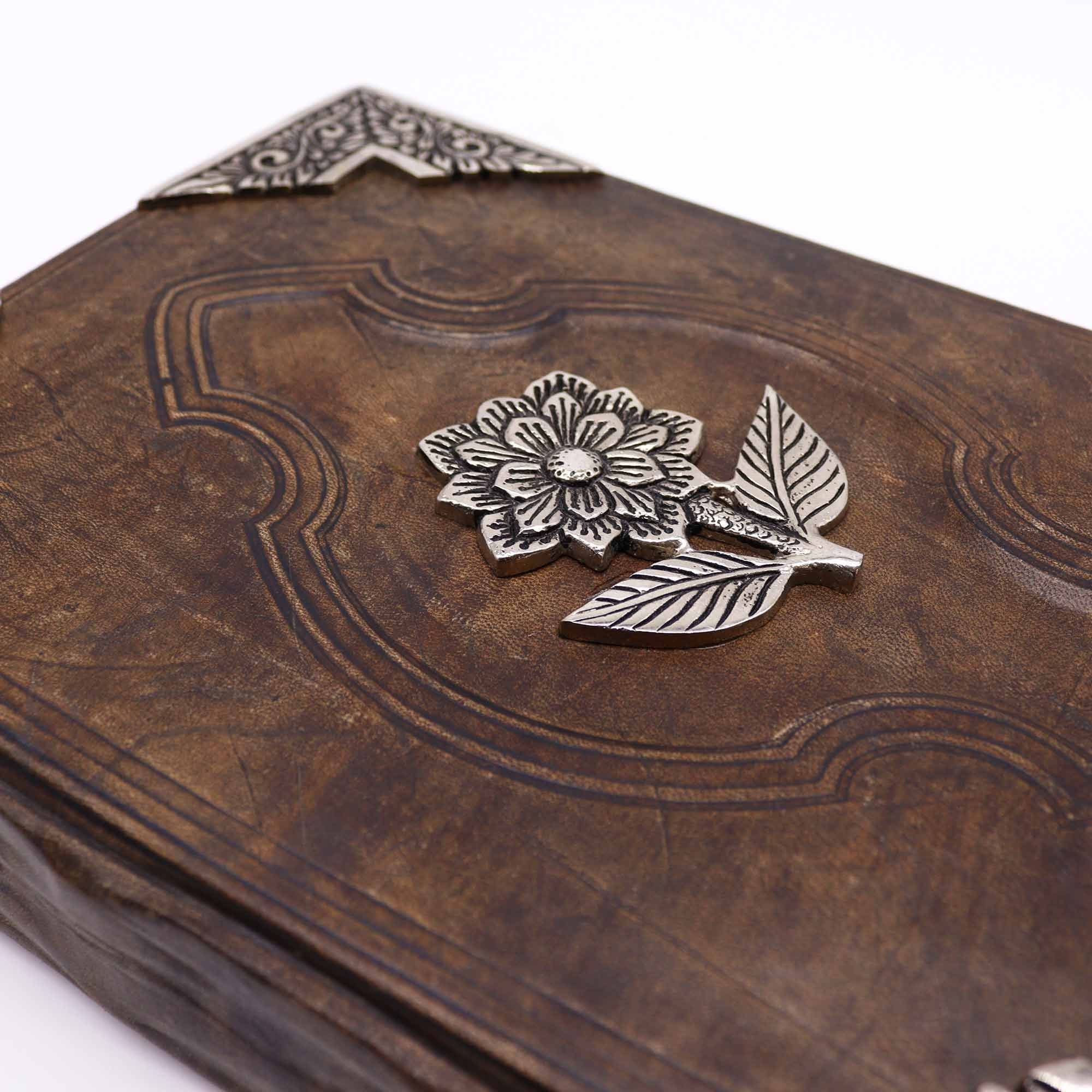 Elegant Hefty Brown Tan Notebook with Zinc Rose Motif