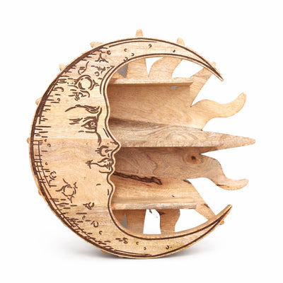 3-Tier Shelf with Sun and Moon Motif from Mango Wood