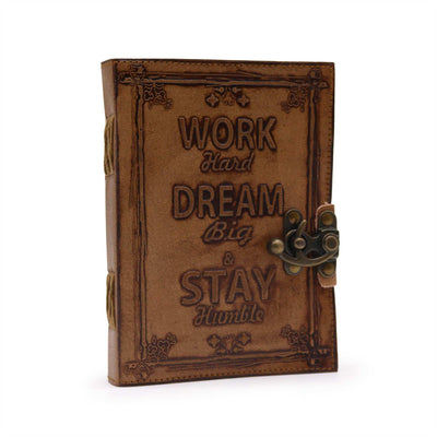 Journal des rêves et du travail - carnet en cuir embossé, brun clair, 13x18 cm