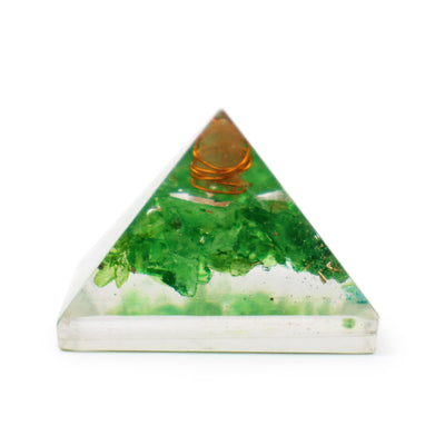 Petite Pyramide Orgonite 25 mm avec Pierres Précieuses Vertes et Cuivre