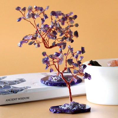 Arbre Magique en Améthyste sur Base Naturelle d'Agate
