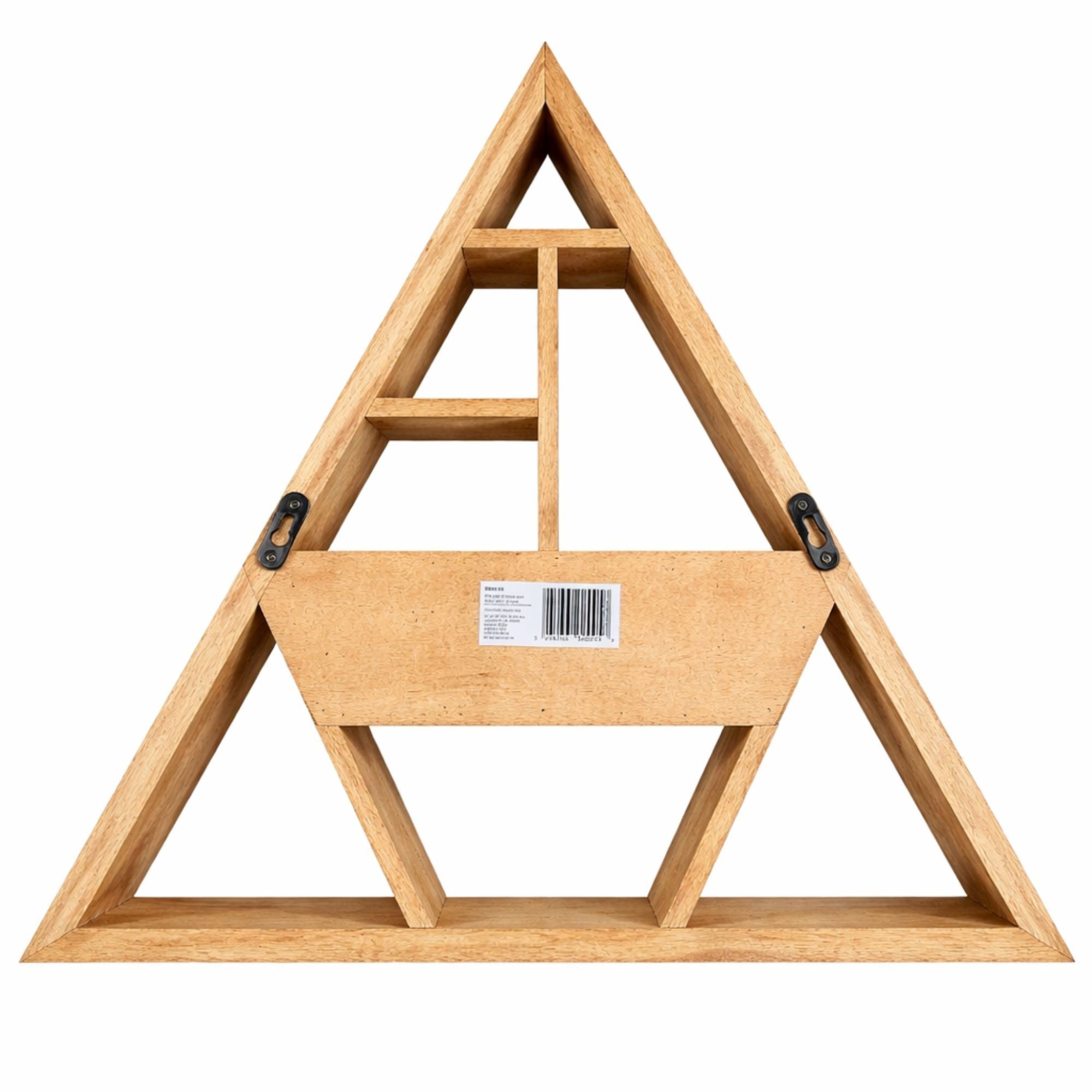 Triangular Magic Wall Shelf with Drawer - Handmade Mango Wood, Moon Phase Design, 53x53x9 cm