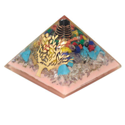 Pyramide Orgonite 70mm - Arbre en Pierres Précieuses, Cuivre et Inserts Métalliques