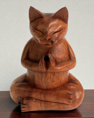 ZenCat Harmony – 10 cm, hölzerne Yoga-Katze für Räucherstäbchen