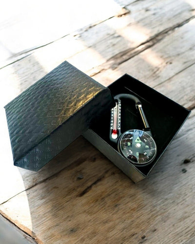 Karabinerkompass mit Thermometer, Schlüsselanhänger - Gravurmöglichkeit