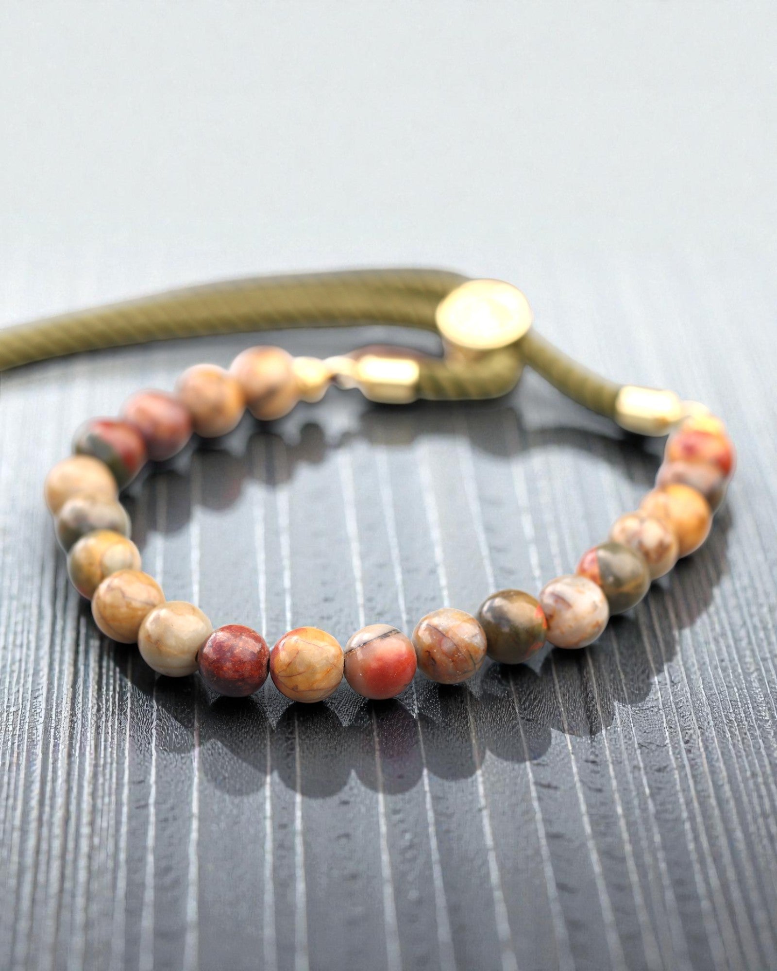 Moss Aura – Bracciale con Iaspe Picasso e Oro 18K su Cordino Verde