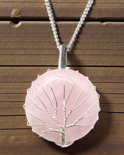 Baum der Liebe – Halskette mit Rosenquarz und Baum des Lebens