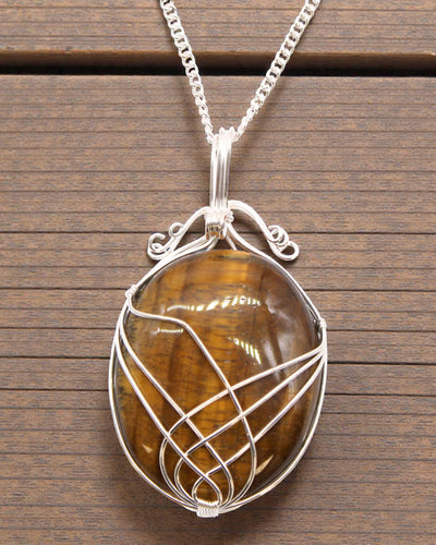 Collana con pietra preziosa avvolta a spirale - Occhio di tigre