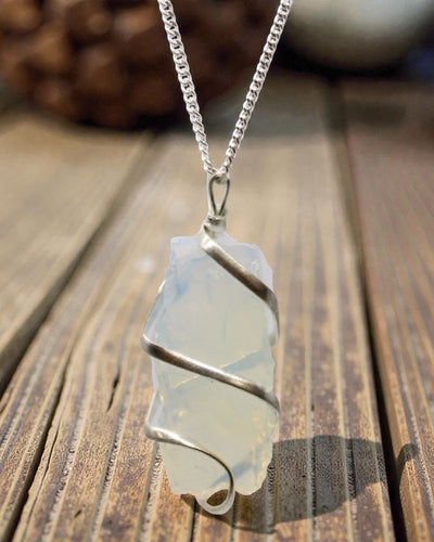 Cascade Wrapped Necklace - Rough Opal Glass