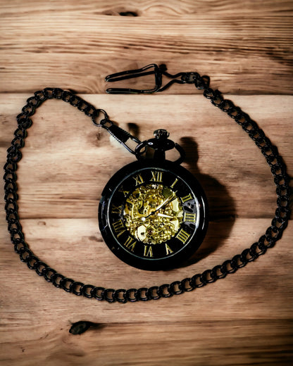 Montre de Poche Mécanique Style Rétro, Étanche, Semi-automatique - couleur Noire - Idéale pour un Cadeau, gravure