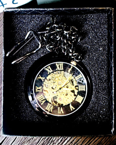 Orologio da Tasca Meccanico in Stile Retrò, Impermeabile, Semiautomatico - colore Nero - Ideale come Regalo, incisione