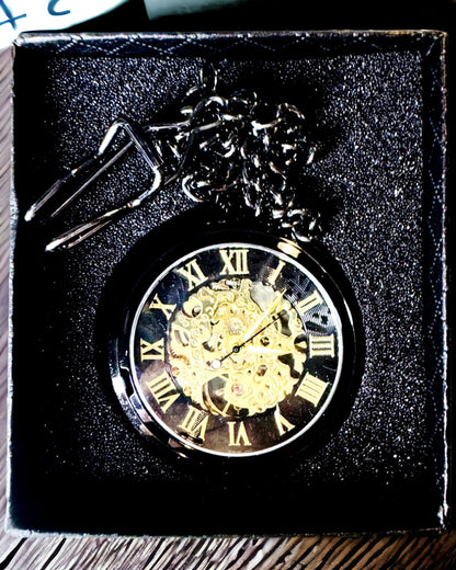 Montre de Poche Mécanique Style Rétro, Étanche, Semi-automatique - couleur Noire - Idéale pour un Cadeau, gravure