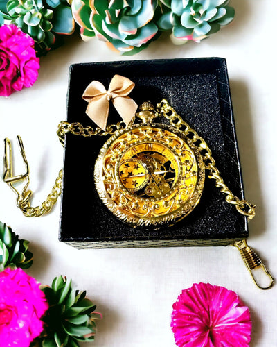 "Złoty Majestat" - Orologio da Tasca Meccanico di Lusso con Nucleo Trasparente. Personalizzazione con incisione