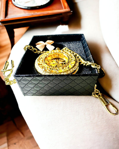 "Złoty Majestat" - Orologio da Tasca Meccanico di Lusso con Nucleo Trasparente. Personalizzazione con incisione