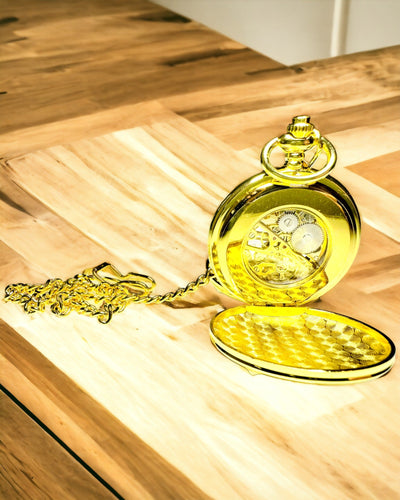 Montre de Poche Mécanique Classique à Double Couvercle, Manuelle, Couleur Or, avec Gravure