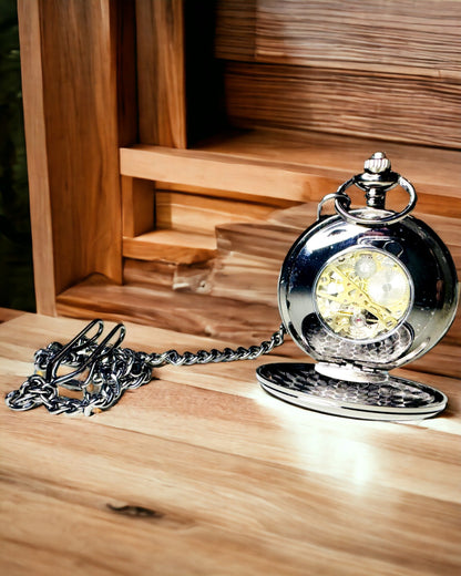 Montre de Poche Mécanique Classique à Double Couvercle – Manuel, Noir, personnalisation avec gravure