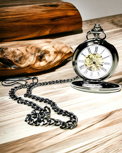Montre de Poche Mécanique Classique à Double Couvercle – Manuel, Noir, personnalisation avec gravure
