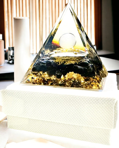 Orgonite Pyramid with Obsidian – Chakra Energy Generator, Reiki Meditation Tool with Natural Stone