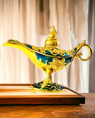 Petite Lampe d'Aladin Faite à la Main - Artisanat Artistique en Métal pour la Décoration de la Maison, gravure