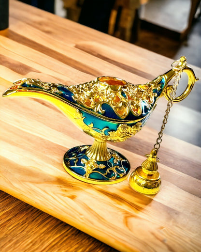Petite Lampe d'Aladin Faite à la Main - Artisanat Artistique en Métal pour la Décoration de la Maison, gravure