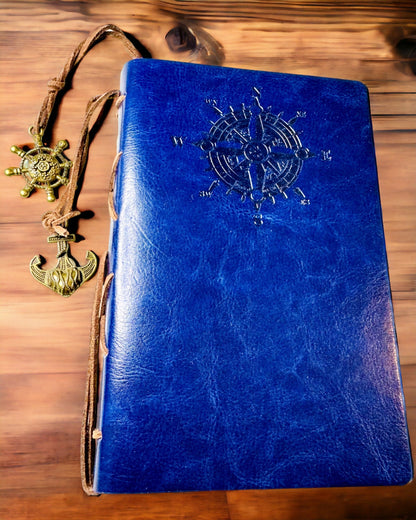 Vintage Sailing Notebook A6 or A7 size - with Compass Motif and Bearing Pages - Available in Various Color Variants, Engraving Option Available