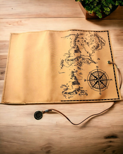 Étui à stylos rétro marron clair - mat, en cuir, style voyageur avec carte du monde – Pratique et spacieux. Personnalisation par gravure.