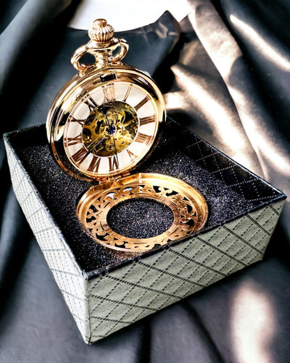 Vintage Style Pocket Watch with Transparent Dial and Skeleton Movement