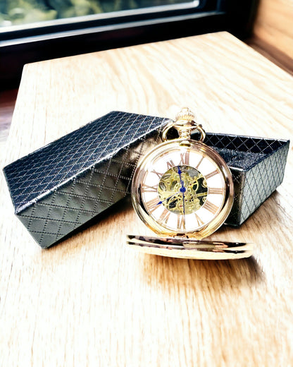 Vintage Style Pocket Watch with Transparent Dial and Skeleton Movement