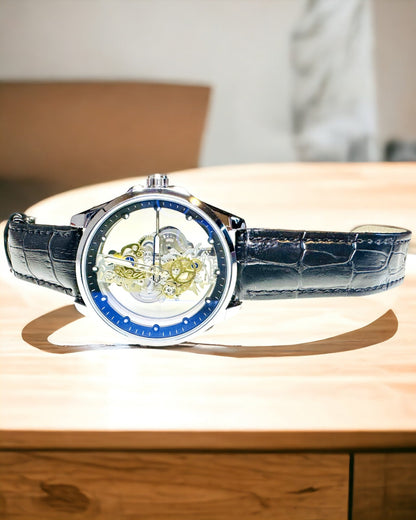Montre Homme Quartz avec Cadran Transparent - Élégance Classique dans une Version Moderne bracelet noir. Personnalisation par gravure