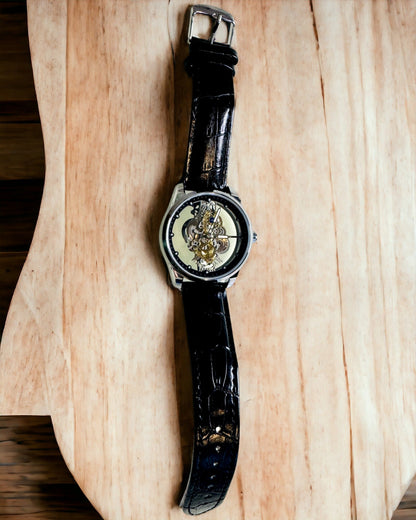 Montre Homme Quartz avec Cadran Transparent - Élégance Classique dans une Version Moderne bracelet noir. Personnalisation par gravure