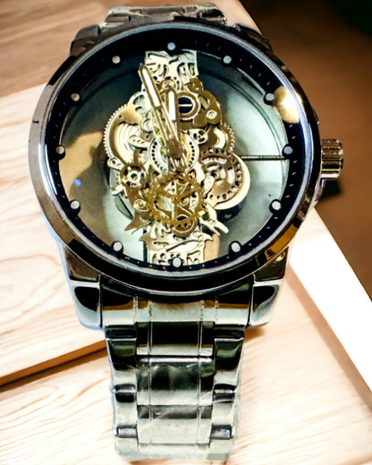 Elegante Herren-Quarzuhr - Transparente Mechanik und sportliche Eleganz