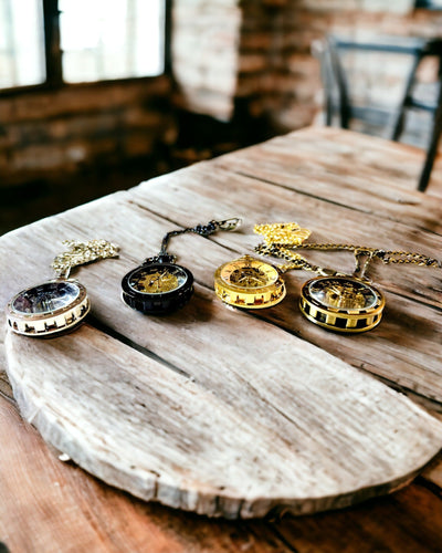 Orologio da Tasca Meccanico in Stile Retrò, Impermeabile, Semiautomatico - colore Nero - Ideale come Regalo, incisione