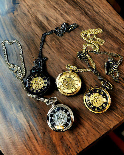 Montre de Poche Mécanique Style Rétro, Étanche, Semi-automatique - couleur Noire - Idéale pour un Cadeau, gravure