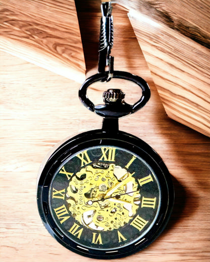 Montre de Poche Mécanique Style Rétro, Étanche, Semi-automatique - couleur Noire - Idéale pour un Cadeau, gravure