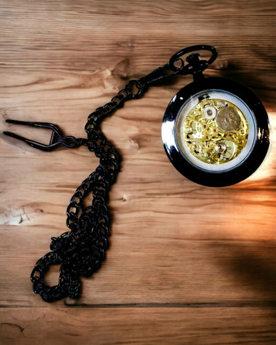 Orologio da Tasca Meccanico in Stile Retrò, Impermeabile, Semiautomatico - colore Nero - Ideale come Regalo, incisione