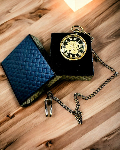 Retro Pocket Watch – Mechanical, Shredded Gold Color with Black, Luxurious, Waterproof, Semi-Automatic, Personalization with Engraving
