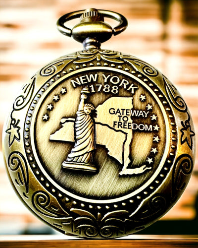 Kompass de Poche Rétro avec Motif de New York – Compas Multifonctionnel et Élégant avec Image de la Statue de la Liberté