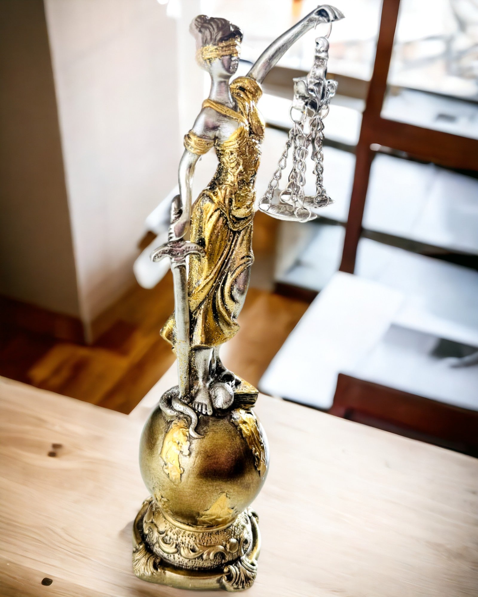 Goddess of Justice Statuette – Artistic Shelf Decoration, Resin Craft, personalization with engraving