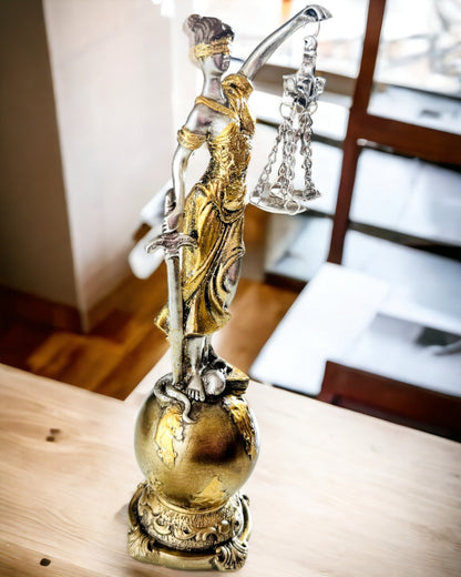 Goddess of Justice Statuette – Artistic Shelf Decoration, Resin Craft, personalization with engraving