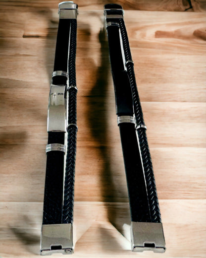 Bracelet Homme en Cuir PU et Acier Inoxydable avec Possibilité de Gravure – Disponible en Deux Variantes de Couleur