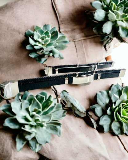 Bracelet Homme en Cuir PU et Acier Inoxydable avec Possibilité de Gravure – Disponible en Deux Variantes de Couleur