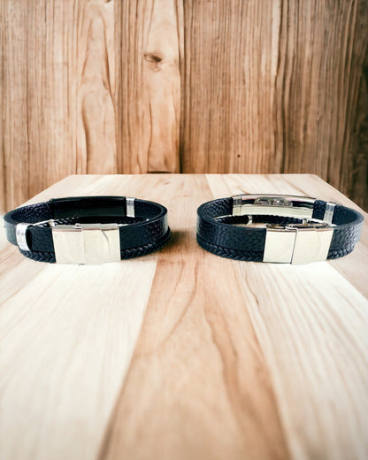 Bracelet Homme en Cuir PU et Acier Inoxydable avec Possibilité de Gravure – Disponible en Deux Variantes de Couleur