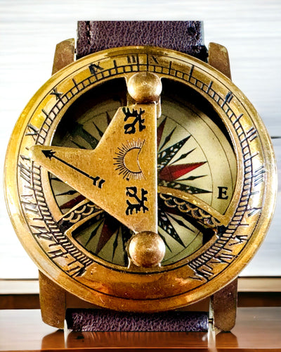 Montre Solaire avec Boussole - Fait Main, Artisanat Authentique, possibilité de gravure